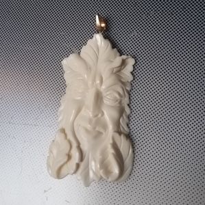Hand carved forest wizard bone pendant wood spirit